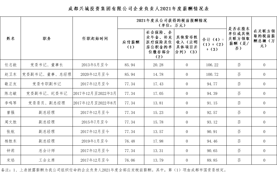 开云手机官方网站（中国）官方网站企业负责人2021年度薪酬情况表